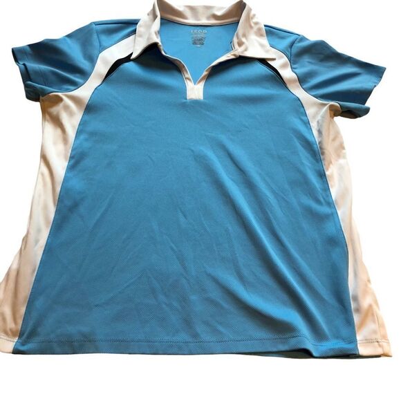 IZOD Athletic top V neck lapel collar Large light blue and white - Picture 1 of 3
